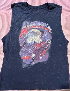 Space Talk XXL America Eagle Acid Wash Cutoff Muscle Tee 🇺🇸🦅